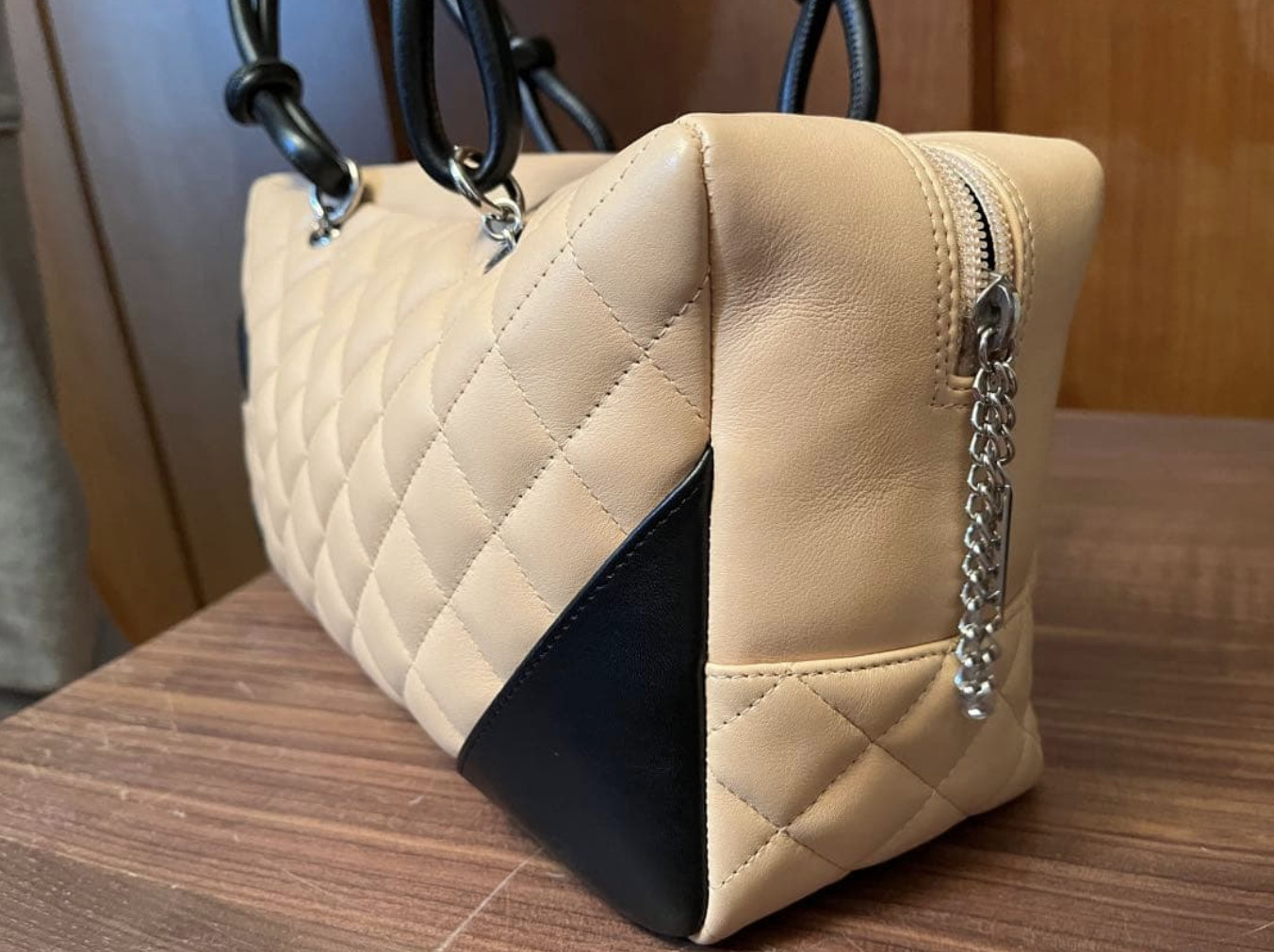 CHANEL Cambon Bowling Bag Shoulder Bag Black Leather Coco Mark Authentic