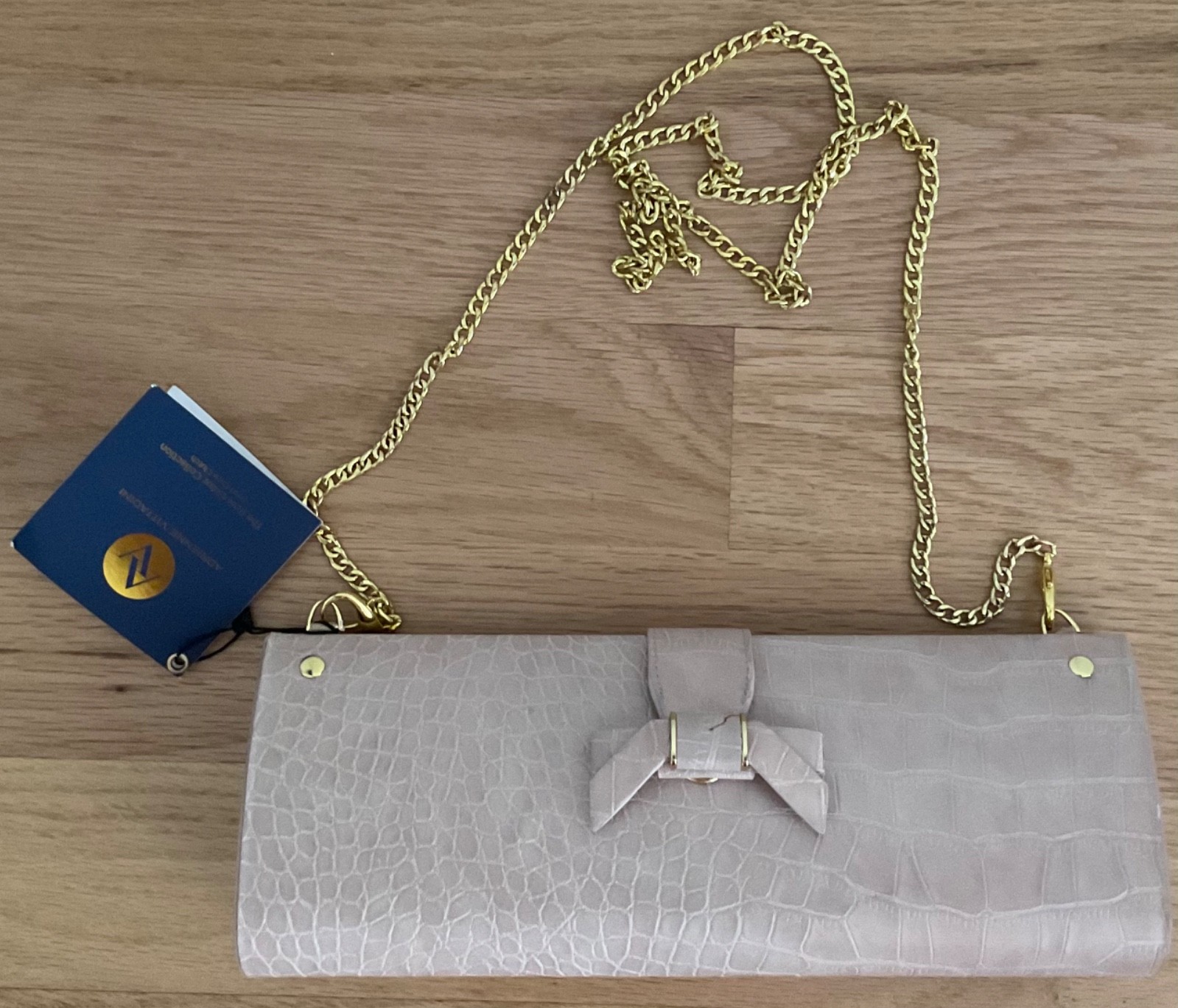 NWT Adrienne Vittadini Pink Clutch Purse Bag The Bow Gator Collection 12 x 4.5In