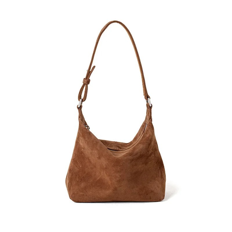 Women’s Genuine Suede Cowhide Leather Shoulder Bag Retro Casual Tote Designer