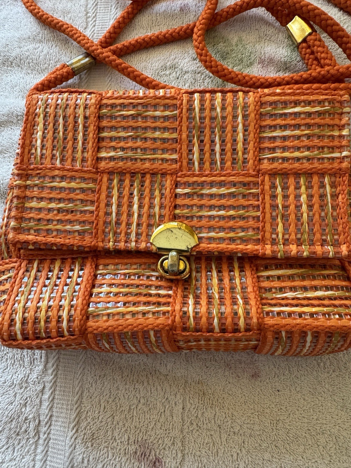 Vintage Warren Reed Jute And Lucite Woven Orange Shoulder Bag~Made In Italy