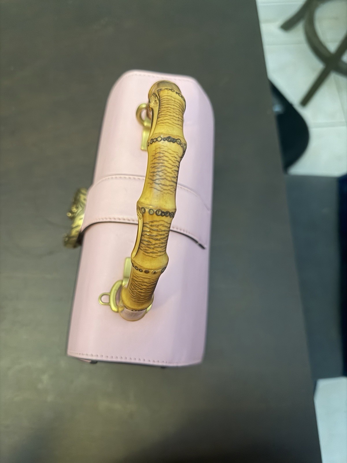 Gucci Pink Bamboo Top Handle Satchel Striped Detail Detachable Strap Gold