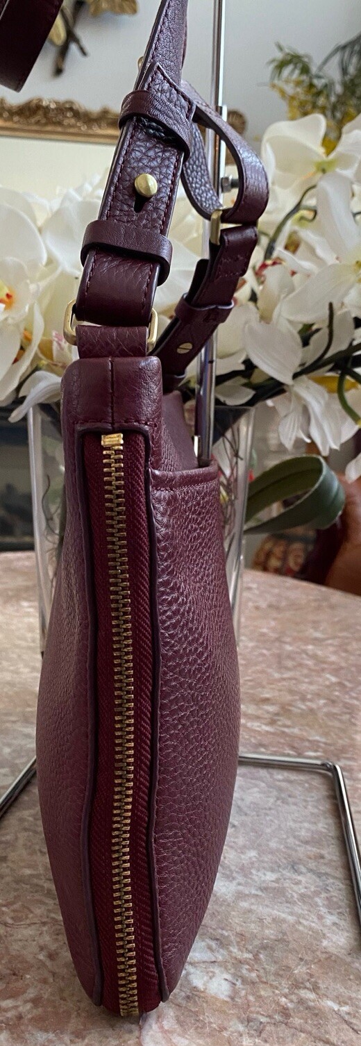 Fossil Preston Expandable Burgundy Leather Cross-body Bag EUC, $148
