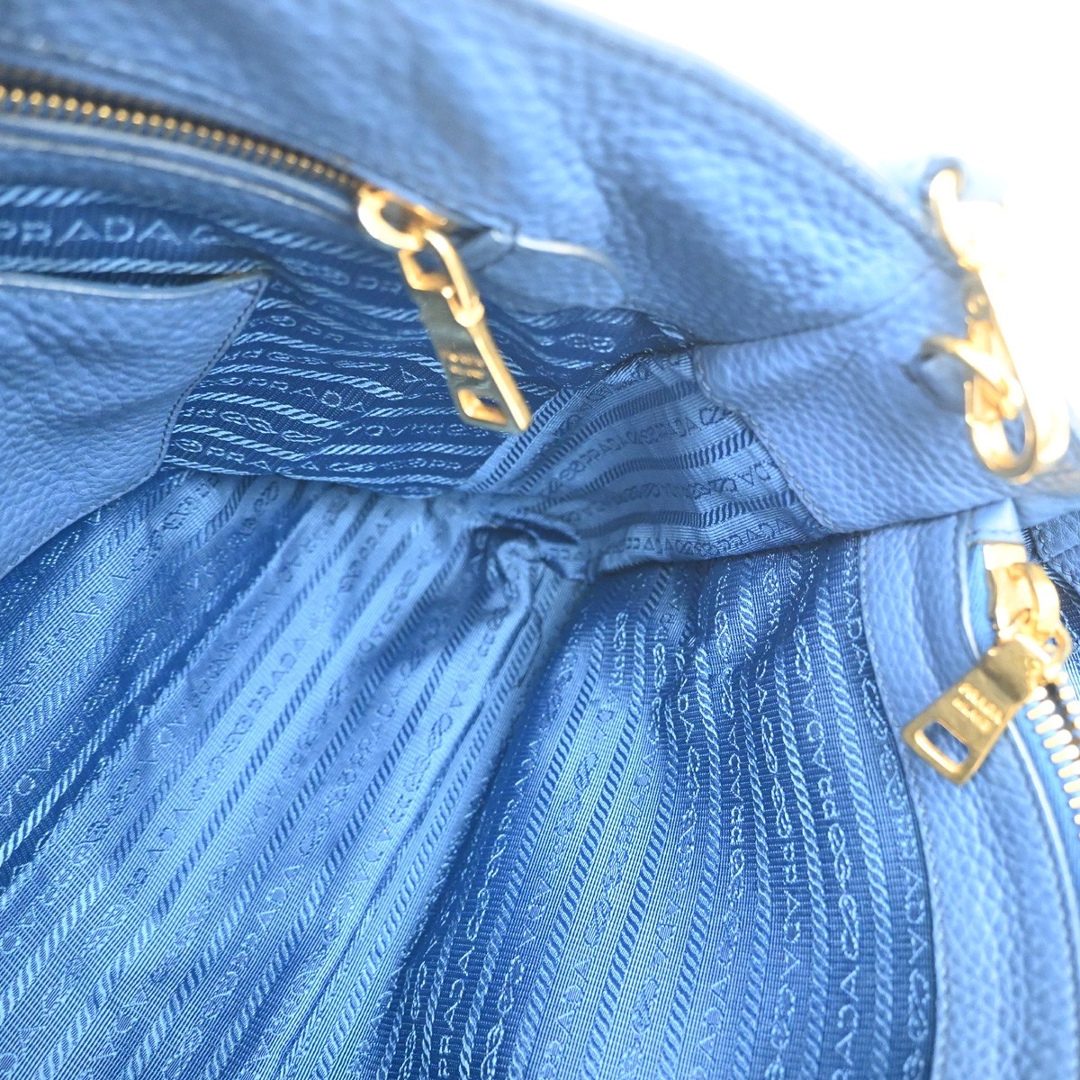 PRADA Logo 2Way Shoulder Hand Bag Vitello Daino Leather Blue GHW Italy 18YJ205