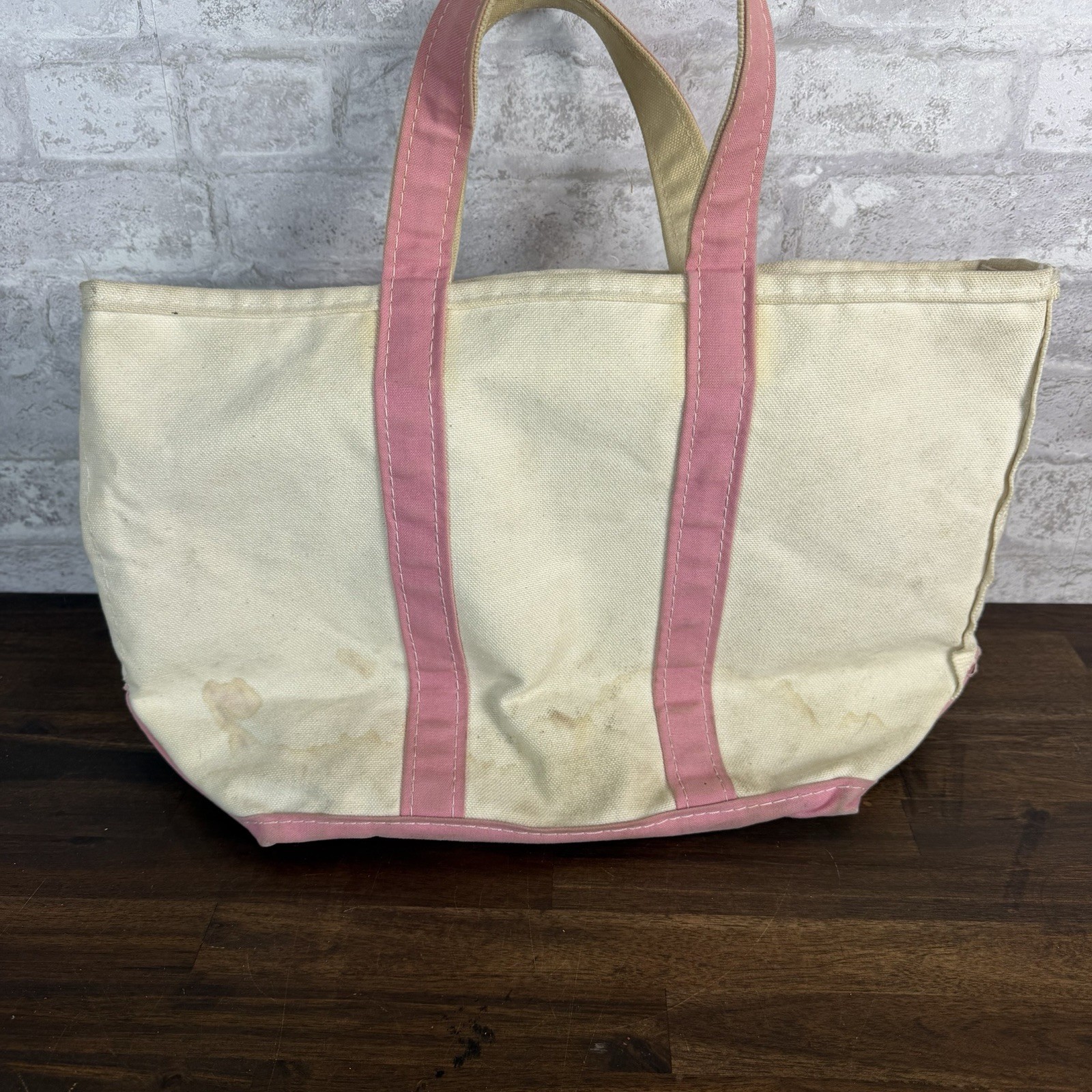 LL Bean Canvas Boat And Tote Pink Handles Made In Freeport Maine 5164