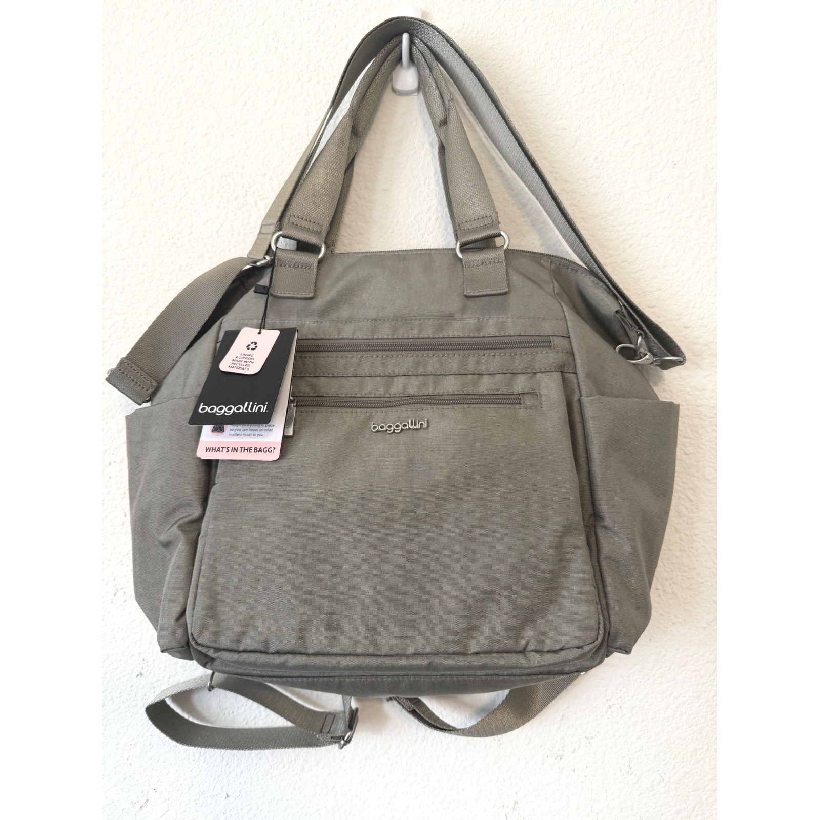 Baggallini Tote Bag Medium Sage Green Travel Work Utility Water Resistant RFID