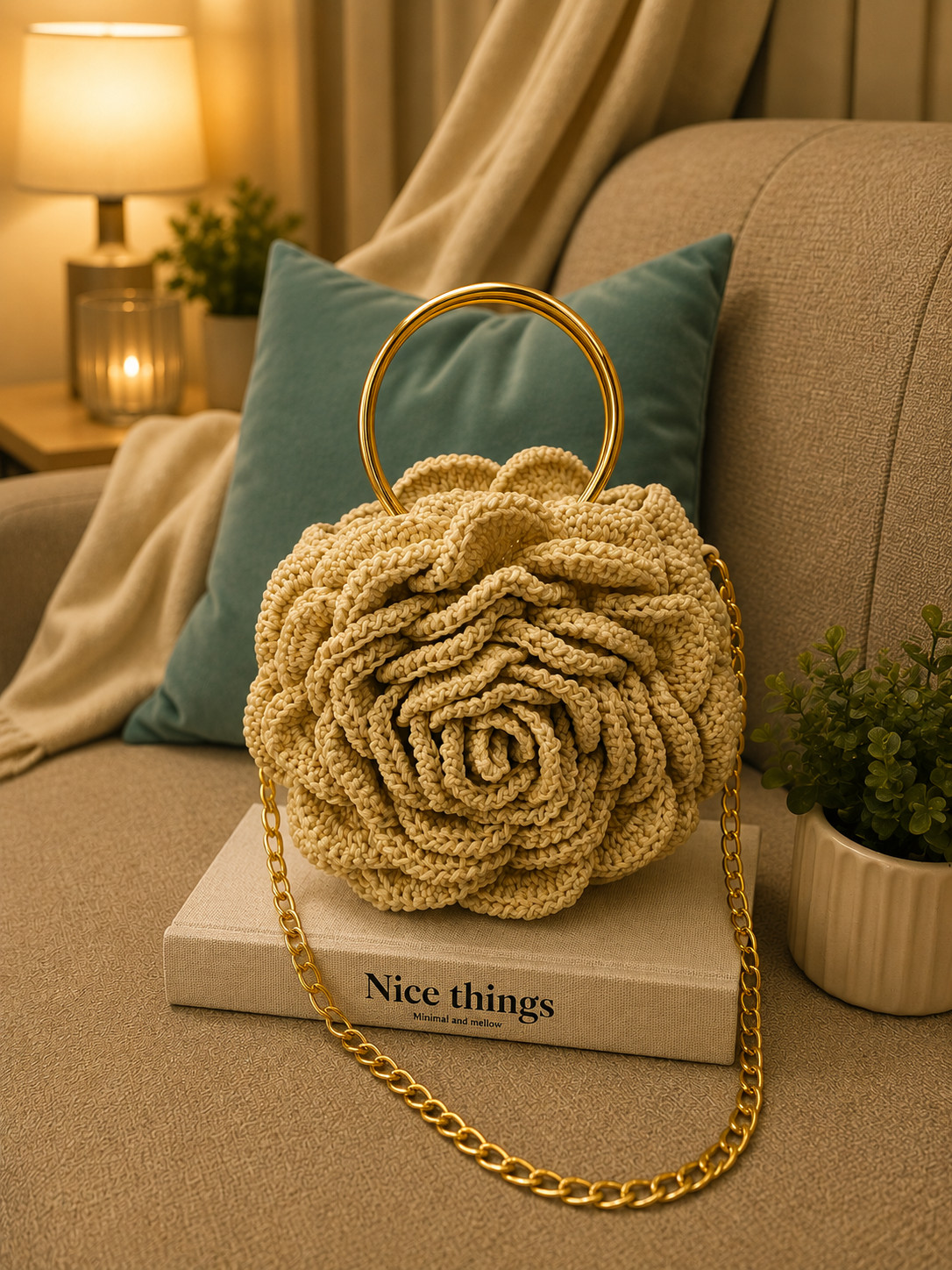 Handmade Crochet Rose Evening Bag Floral Clutch Purse For Women – Party Handbag