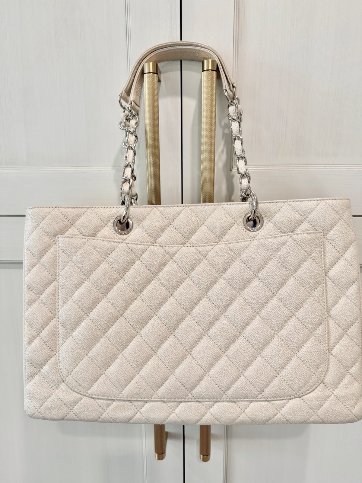CHANEL Caviar Quilted XL Grand Shopping Tote Off White