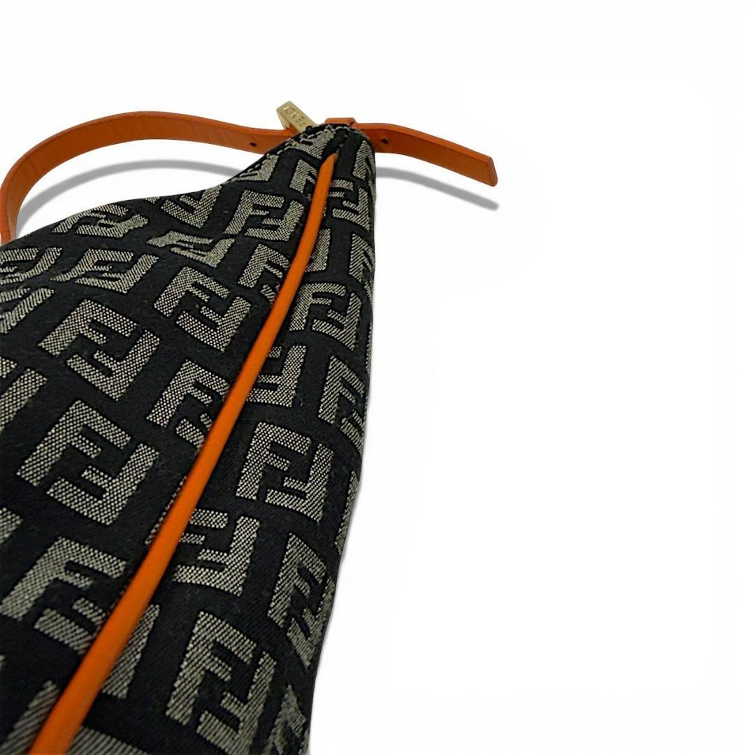 FENDI Zucchino FF Monogram Mini Hobo Shoulder Bag Navy Orange Leather Vintage