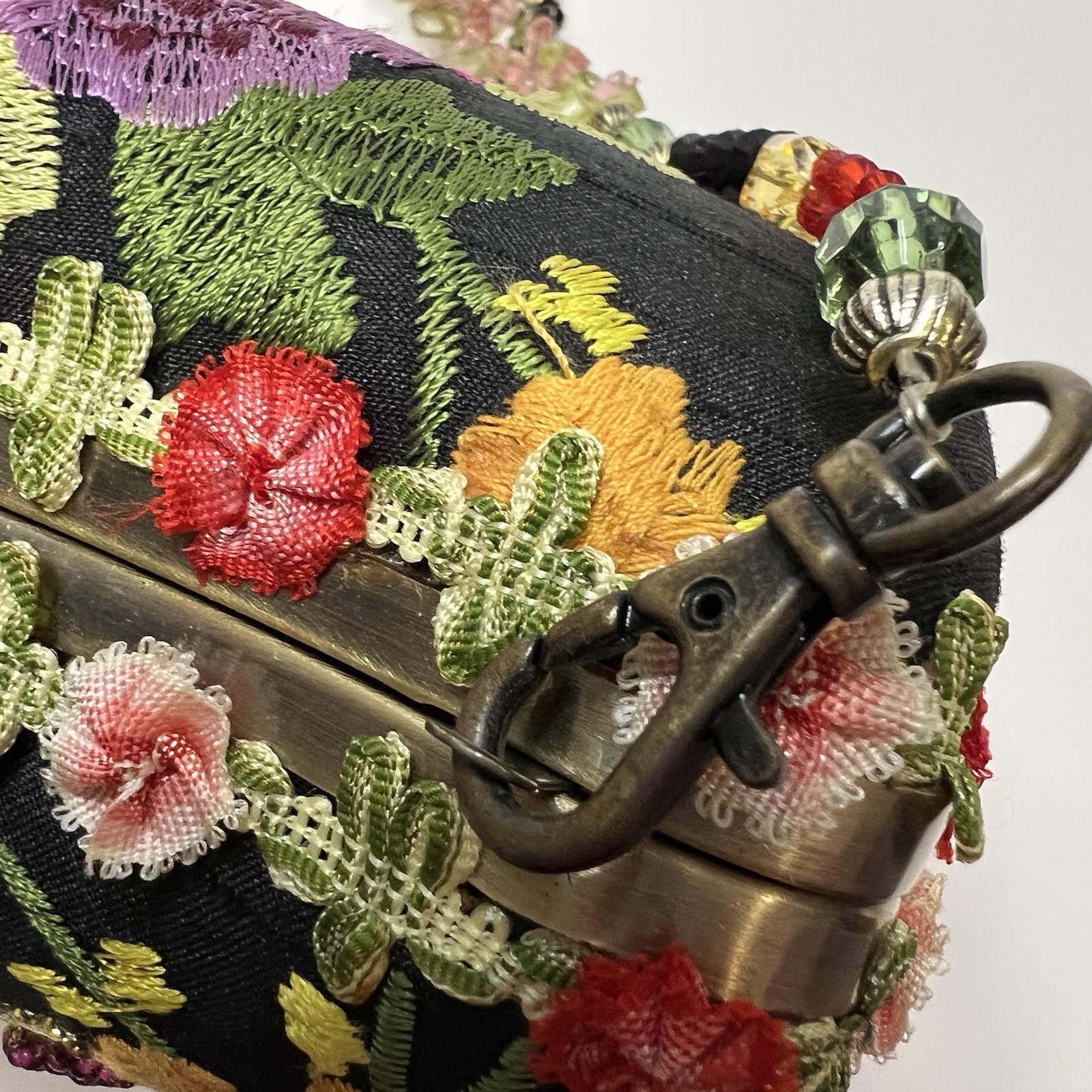 Mary Frances Butterfly Floral Beaded Embroidered Clutch Rhinestones, Chain Strap