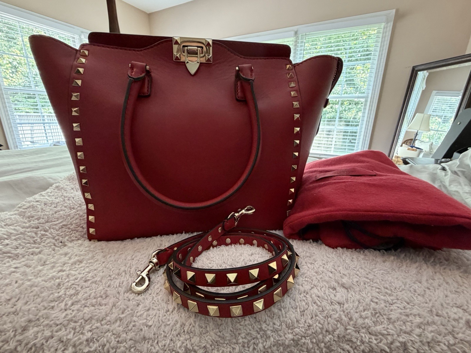 NWT Valentino Garavani Rockstud Medium Open Tote Red Leather Bag MSRP $2445