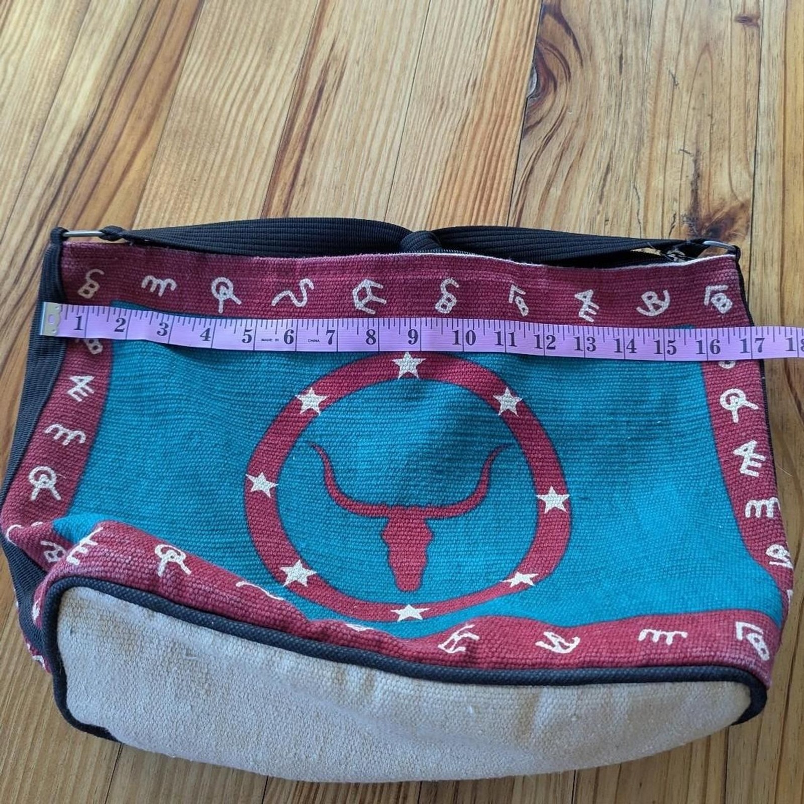 Western Canvas Purse Rodeo Ranch Theme Bull Skull Blue Red Cotton