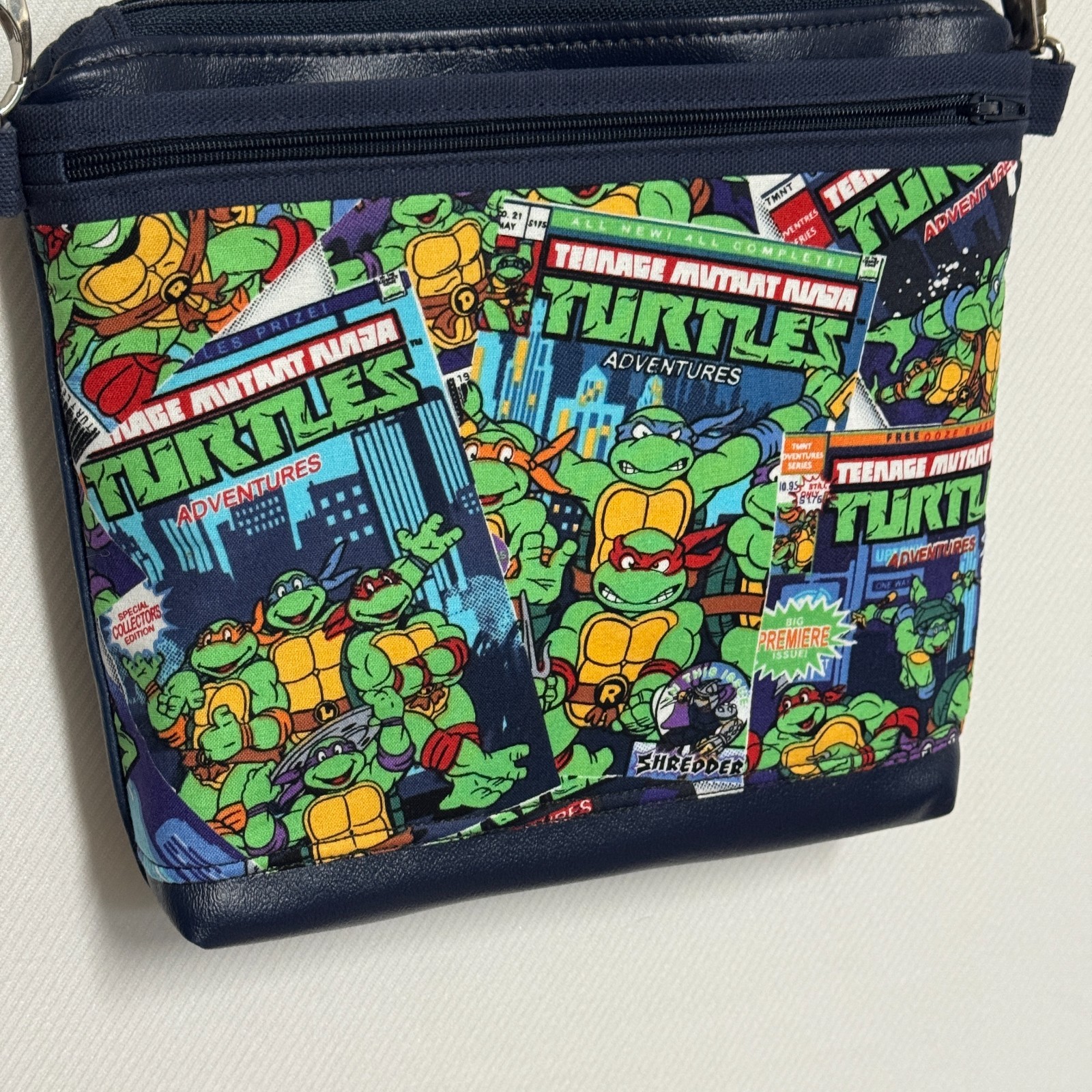 Teenage Mutant Ninja Turtles Crossbody Purse Bag Blue Vinyl Zipper top