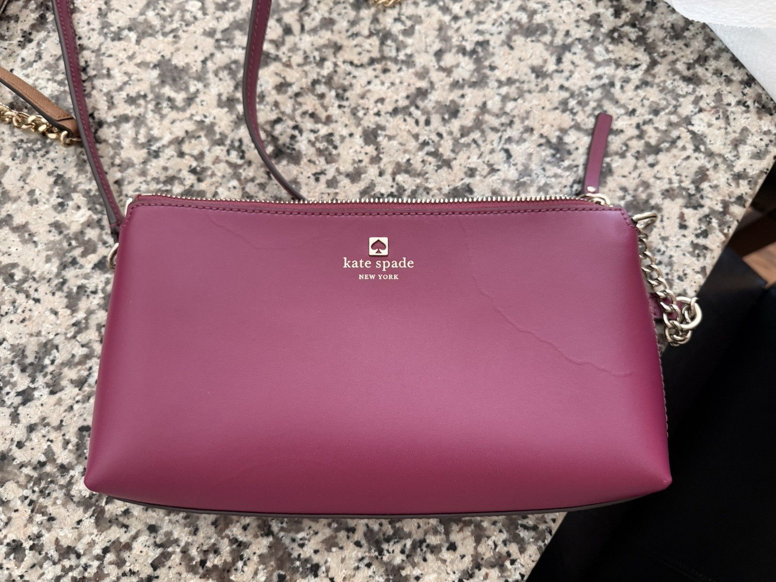 Kate Spade New York Burgundy Zip Crossbody Bag w/ Detachable Strap Gold