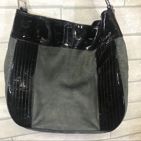 Jill Stuart leather shoulder bag purse grey and black