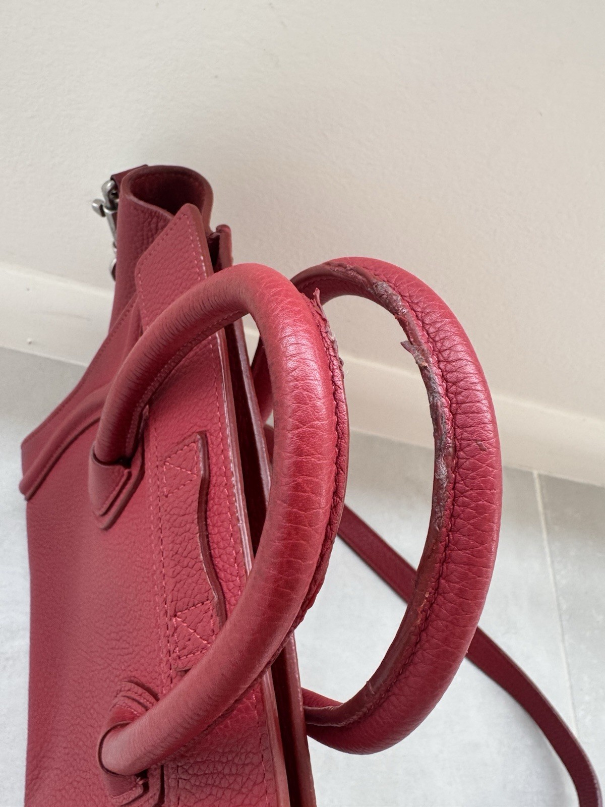 Authenic Céline Mini Luggage Tote Bright Red Grained Calfskin