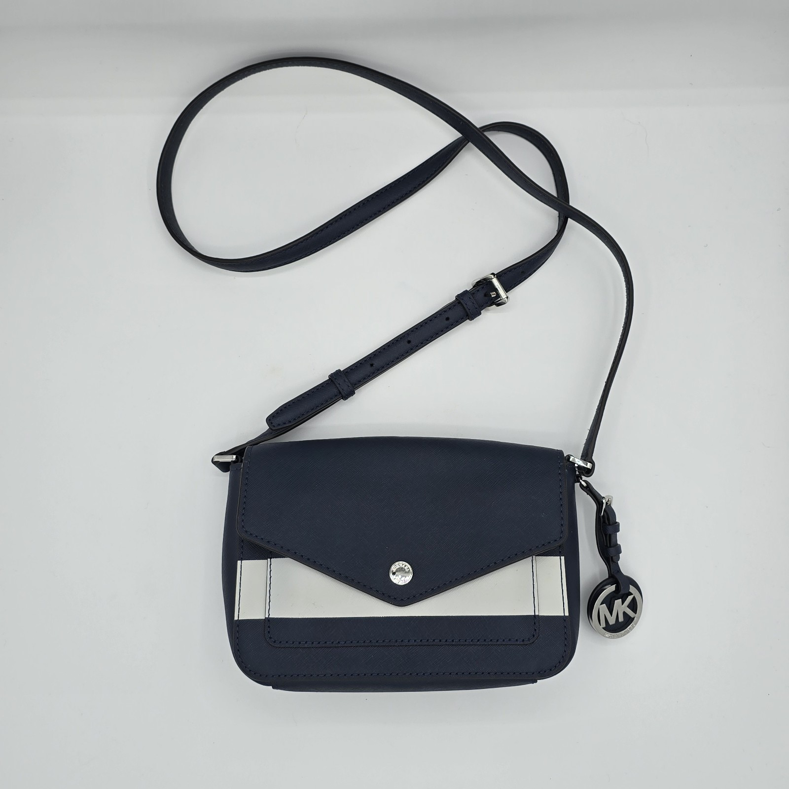 Michael Kors Greenwich Crossbody Navy & White Stripe Leather Handbag