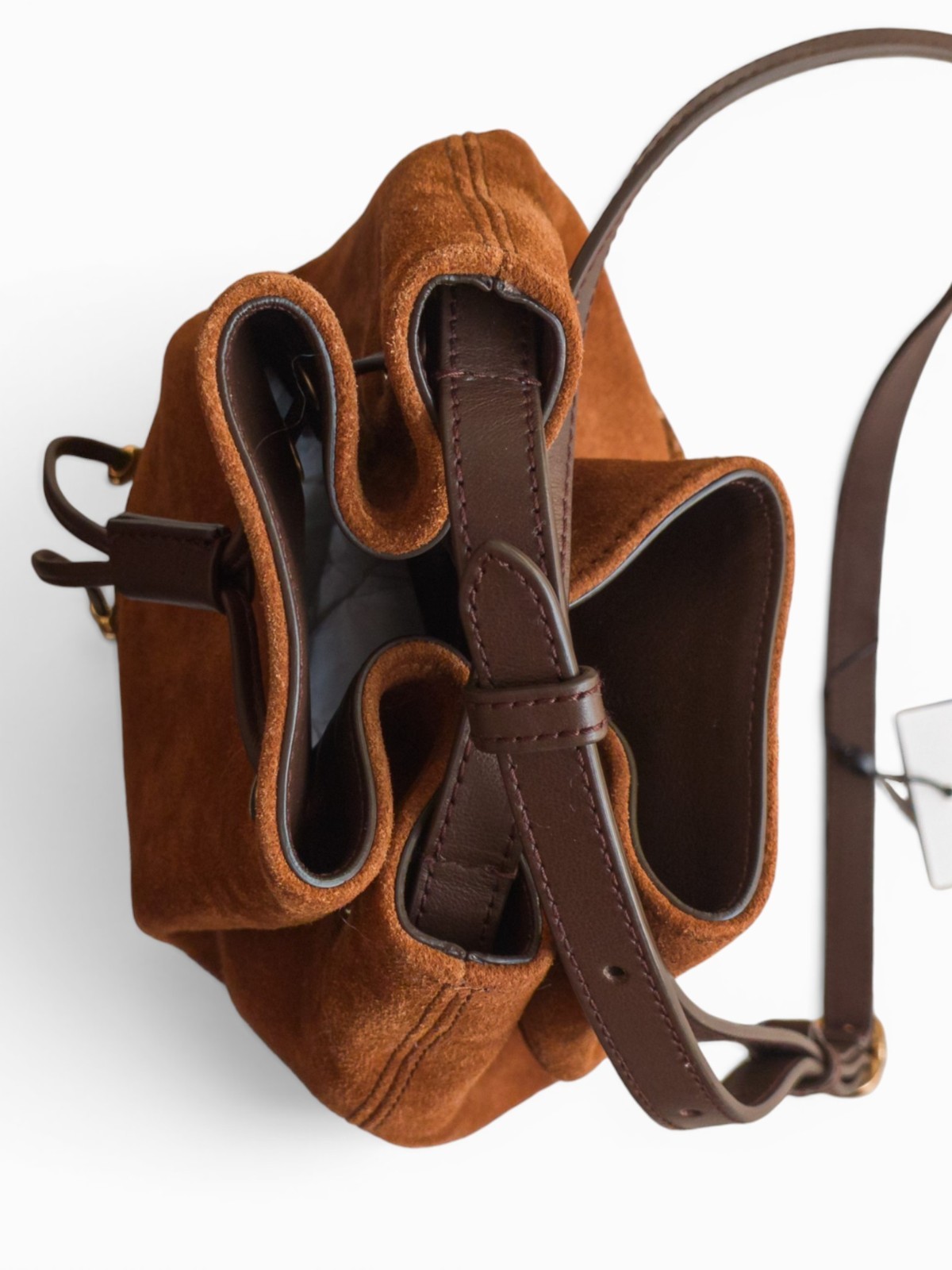 Cesta Collective Chestnut Suede Bucket Bag Woven Sisal Crossbody