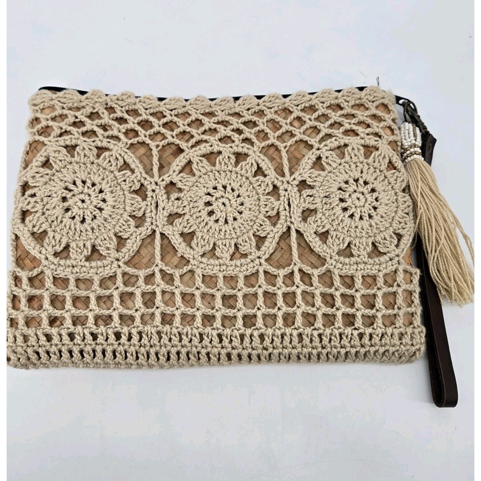 Boho Roberta Roller Rabbit Crochet Woven Envelope Clutch Wristlet Purse