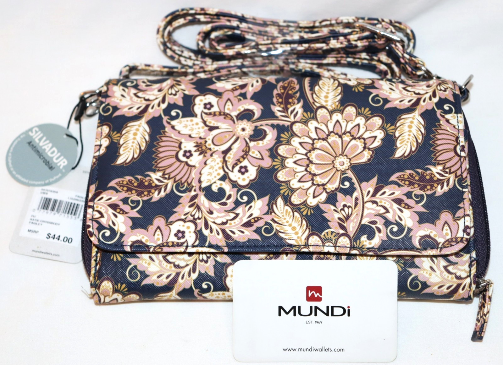 NWT New Mundi Katie Paisley Crossbody Wallet Purse RFID Safekeeper Protection