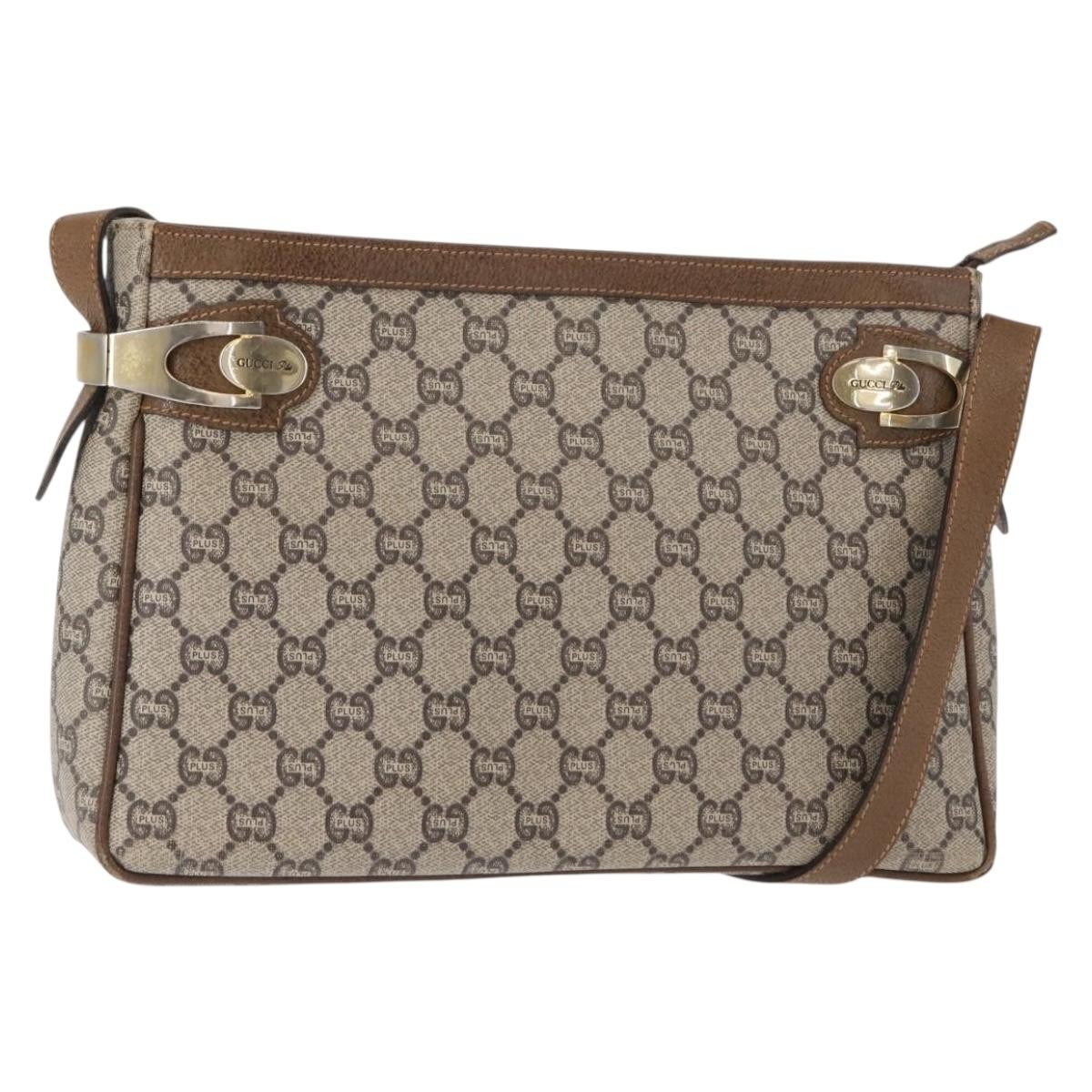 GUCCI GG Plus Supreme Shoulder Bag PVC Beige Gold Auth 151424