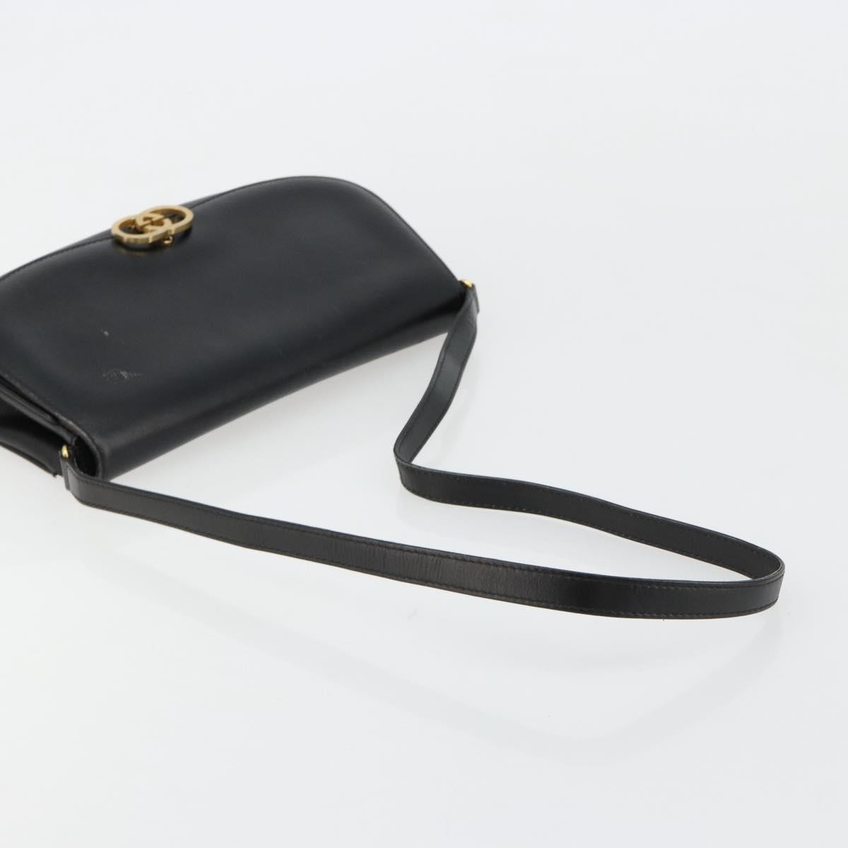 GUCCI Shoulder Bag Leather Gold Black Auth BA10403