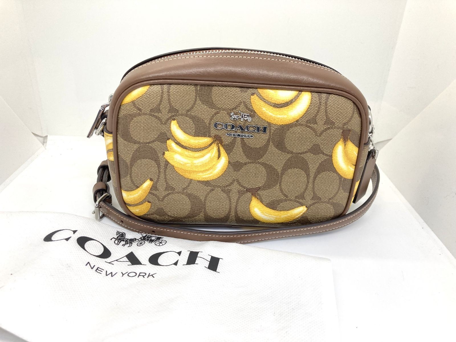 Used COACH Mini Jamie Camera Bag Signature Canvas Banana Print Shoulder Bag Ladi