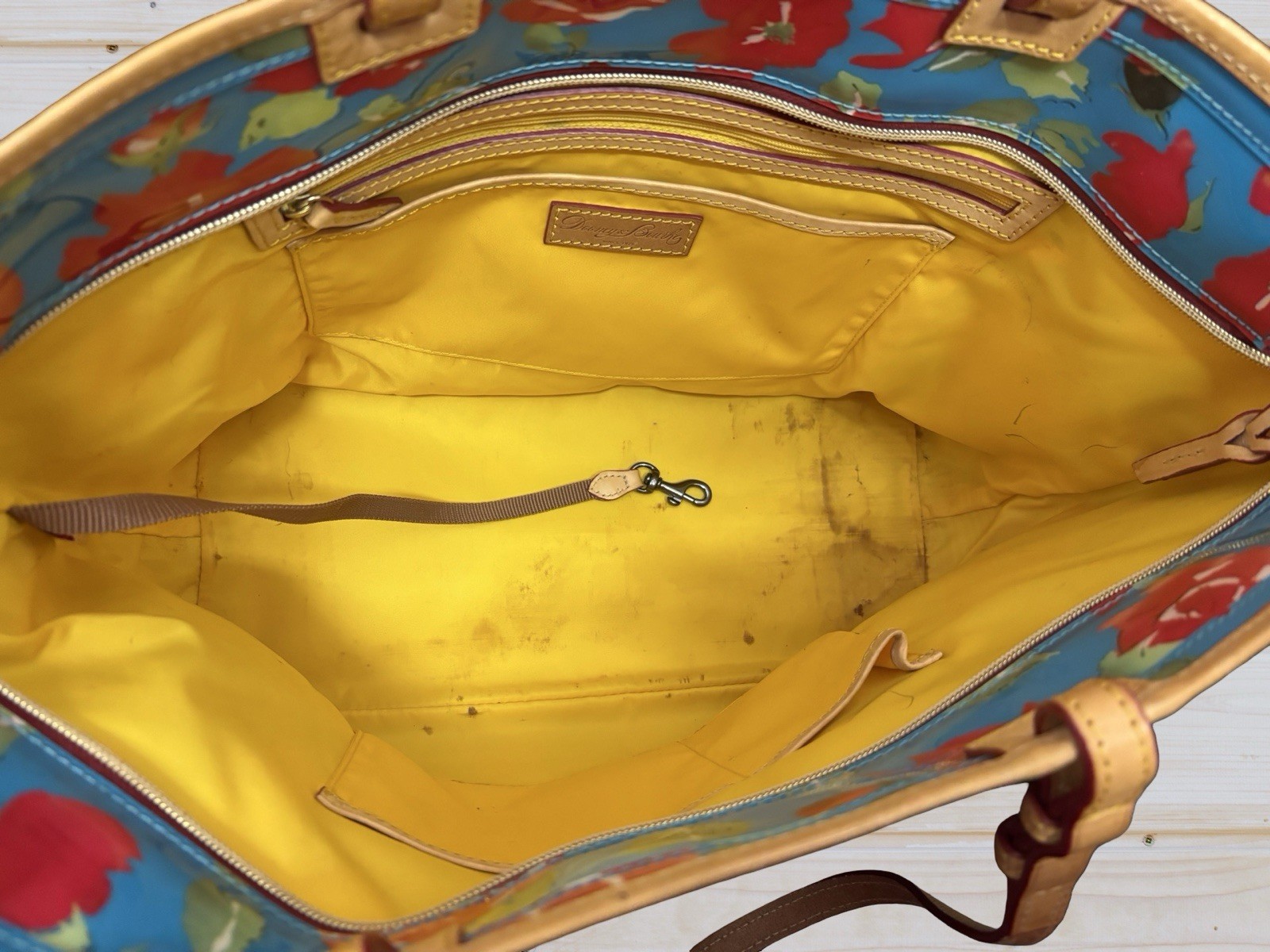 Dooney Bourke Blue Red Yellow Floral Rose Large Tote Shopper Shoulder Bag