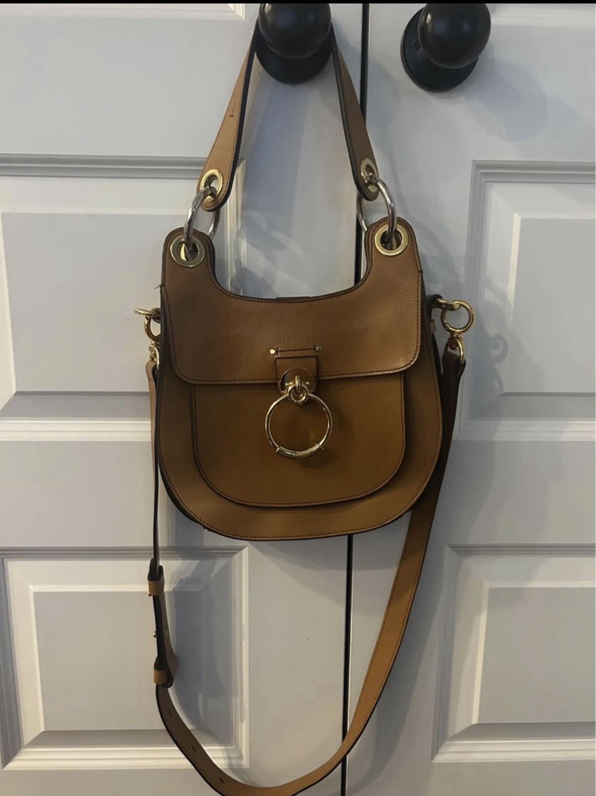 Brown Women’s Medium Hobo Shoulder Bag, Detachable Adjustable Strap, Ring