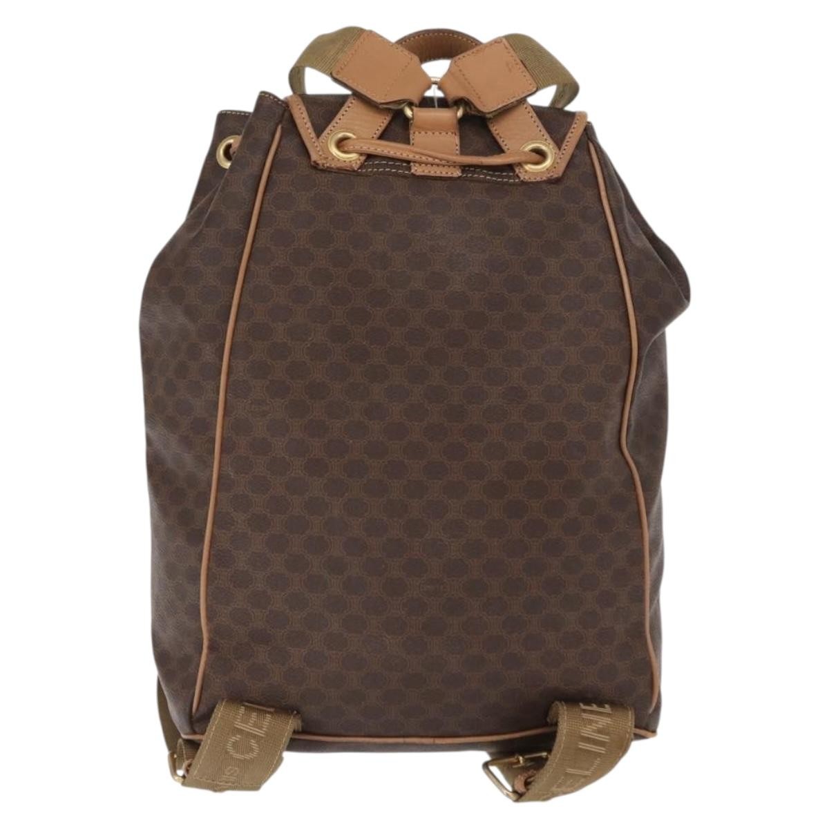CELINE Macadam Canvas Backpack PVC Leather Brown Gold Auth bs32649