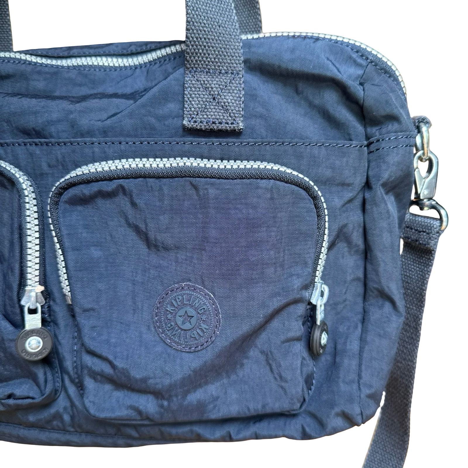 Kipling Cool Defea Navy Monkey Charm Shoulder Bag Purse Handbag Satchel 14x10x4