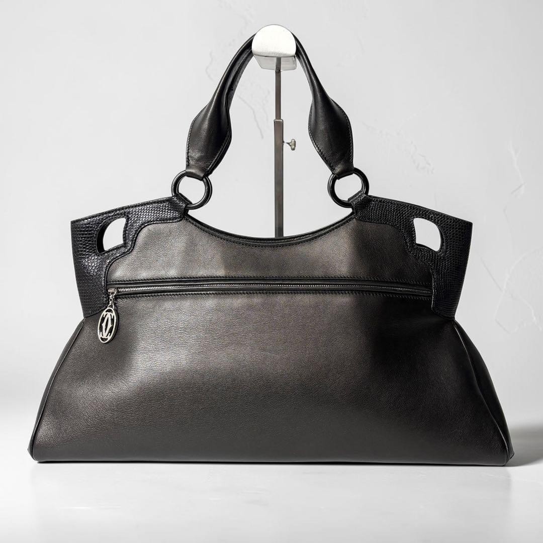 Cartier Marcello de Cartier Leather Handbag Black & Beige Color Used Authentic