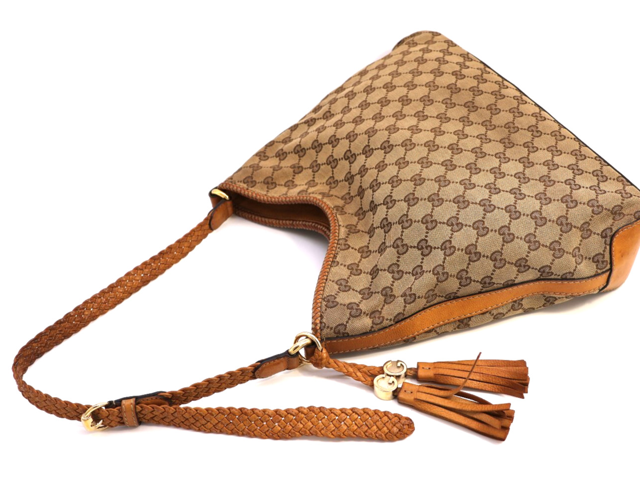 GUCCI GG Canvas Shoulder Bag Mesh-design strap Beige Classic Authentic