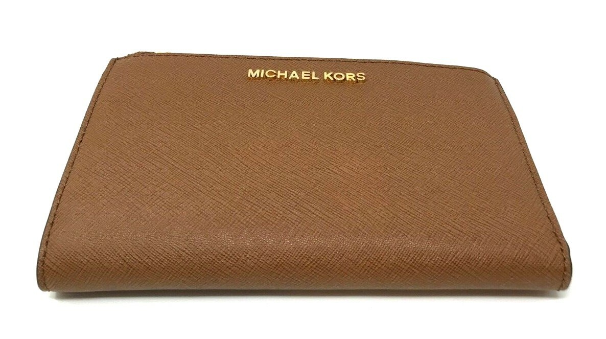 Michael Kors MK Jet Set Travel Double Zip Phone Wristlet Wallet Luggage Gold