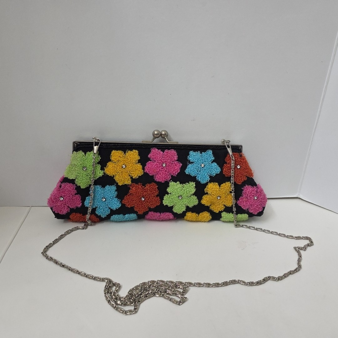 Floral Beaded Barbie Boho Silver Accents Purse Clutch Never Used Great Gift