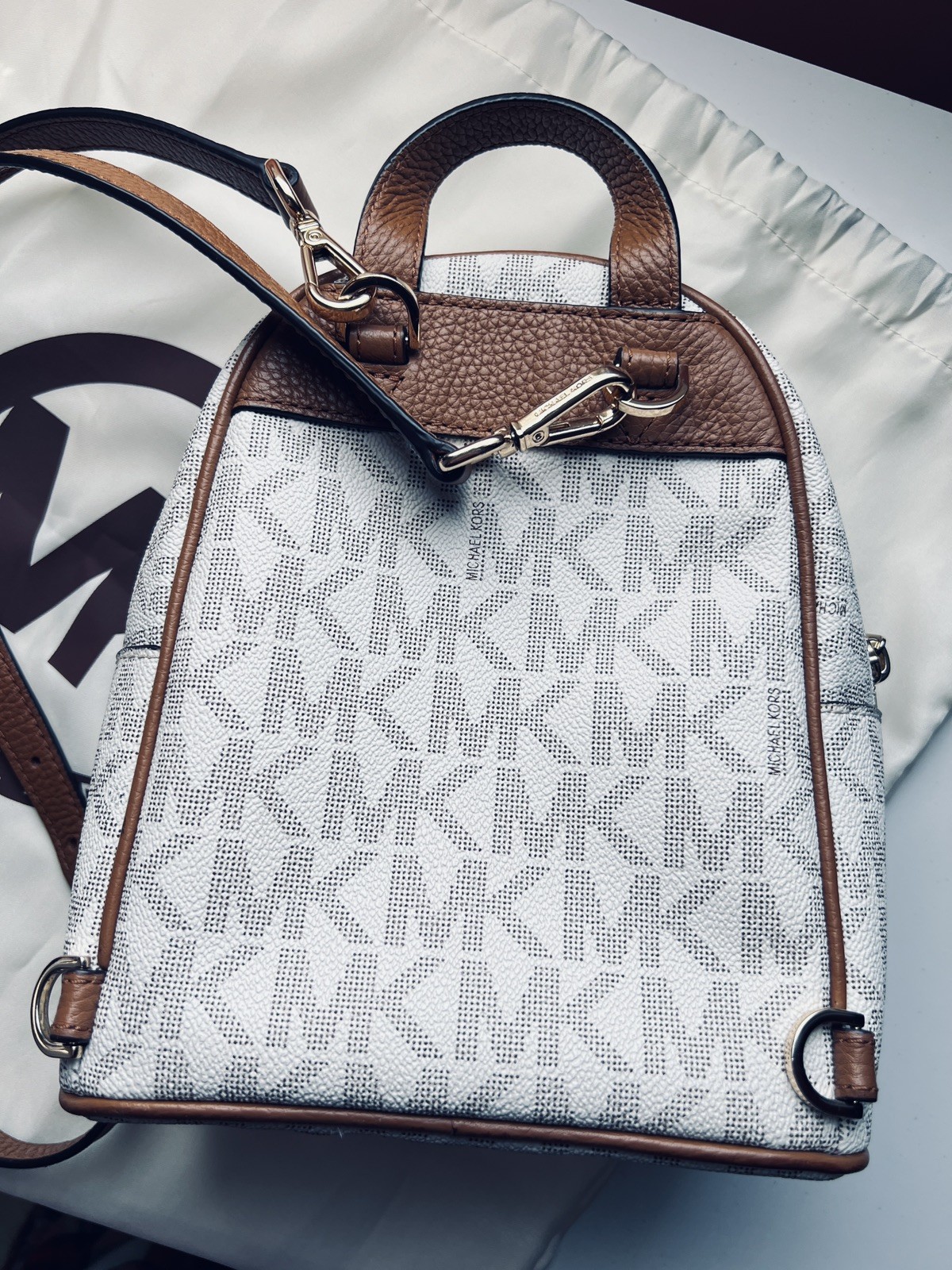 Michael Kors Mini Backpack Beige/Brown Leather