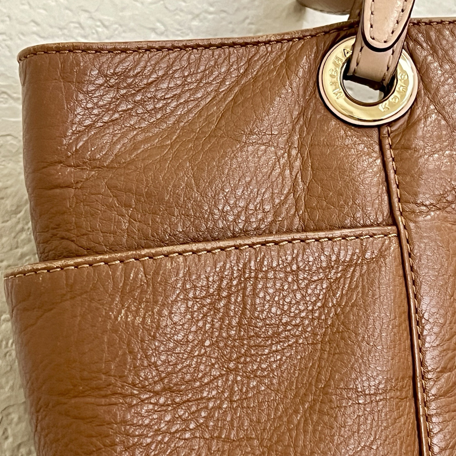 Michael Kors Jet Set Brown Saffiano Leather Top Zip Large Tote Shoulder Handbag
