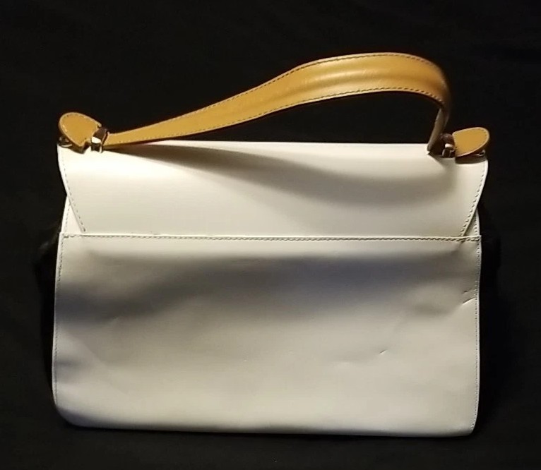 GIORGIA MILANI Purse Genuine Leather Made In Italy White & Black Gold Hardware