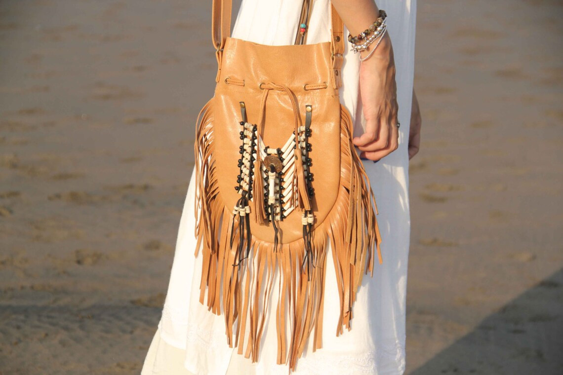Handmade Bohemian Leather Bag, Fringe Crossbody Purse, Western Cowgirl