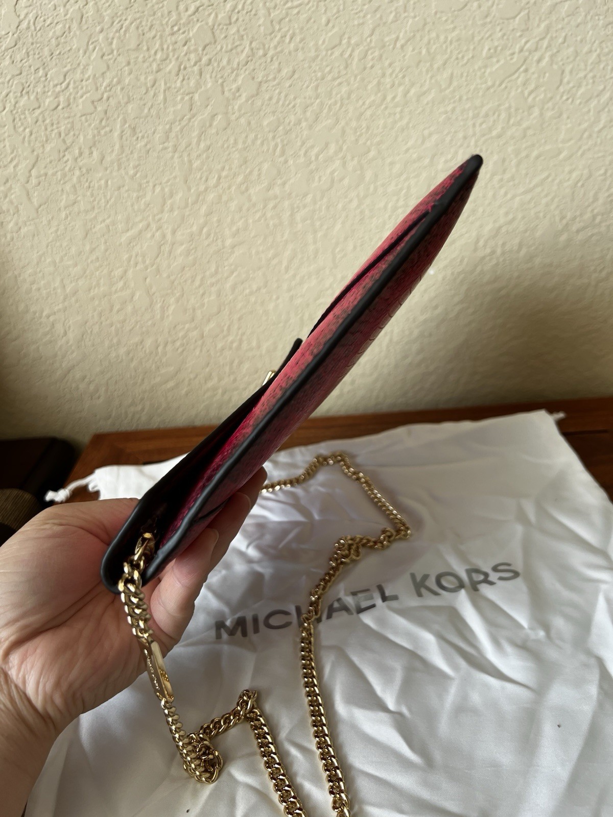 Michael Michael Kors Barbara Medium Envelope Clutch Embossed Leather Ultra Pink