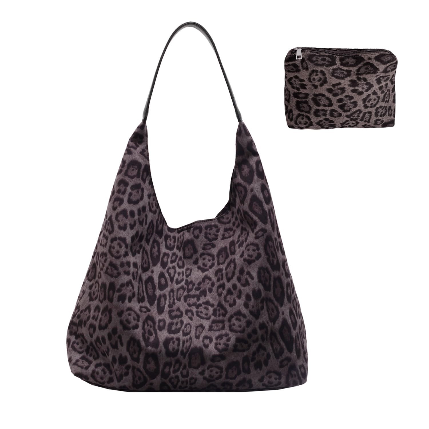 Leopard print purse for women，suede Leather hobo tote bag， cheetah print shou…
