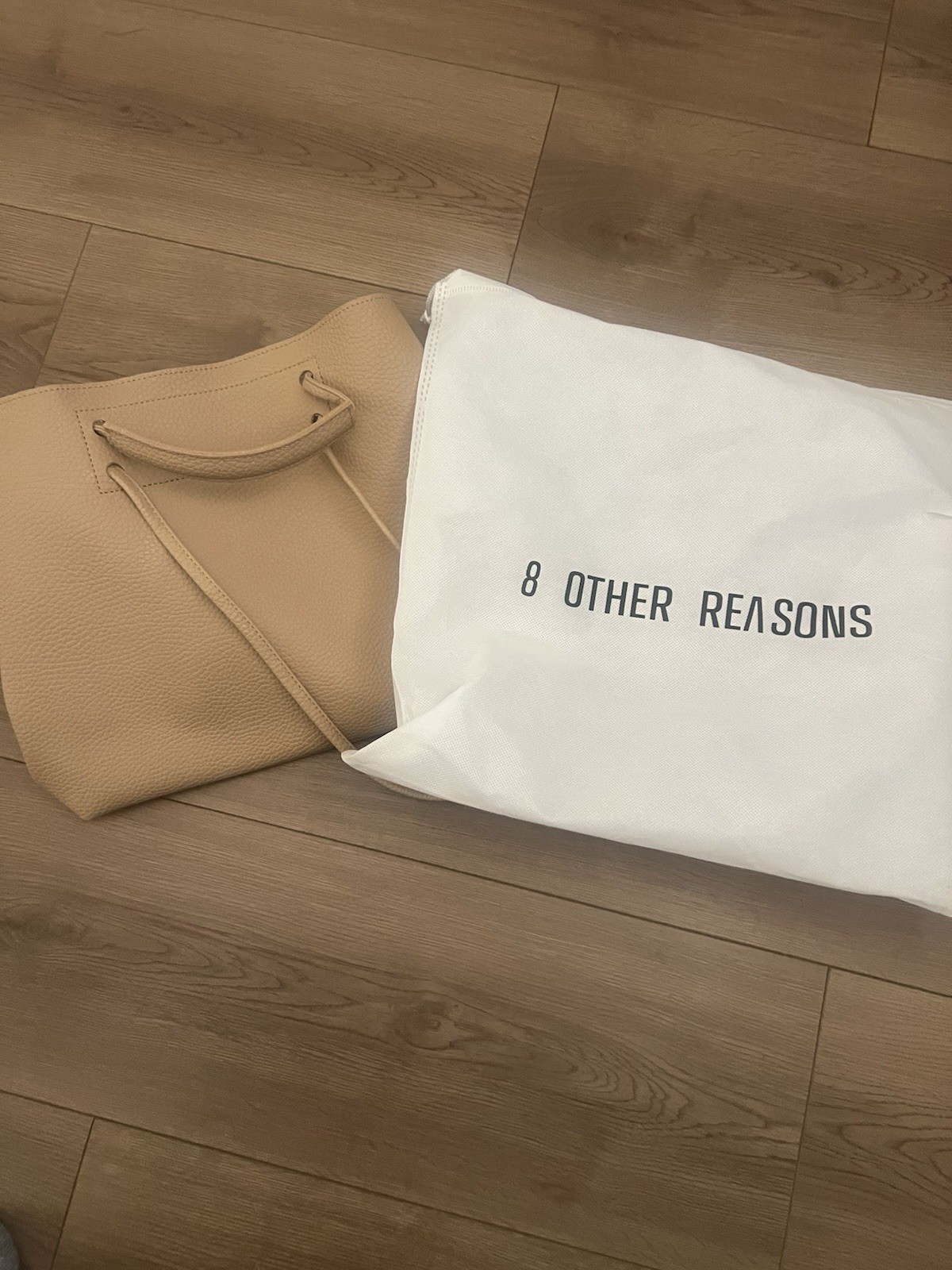 8 Other Reasons Tan Pebbled Leather Drawstring Bucket Bag Minimalist Boho Tote