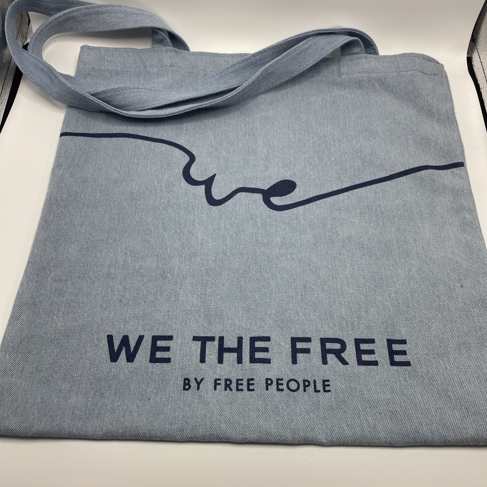 We the Free By Free People light Denim Canvas Tote Bag Purse