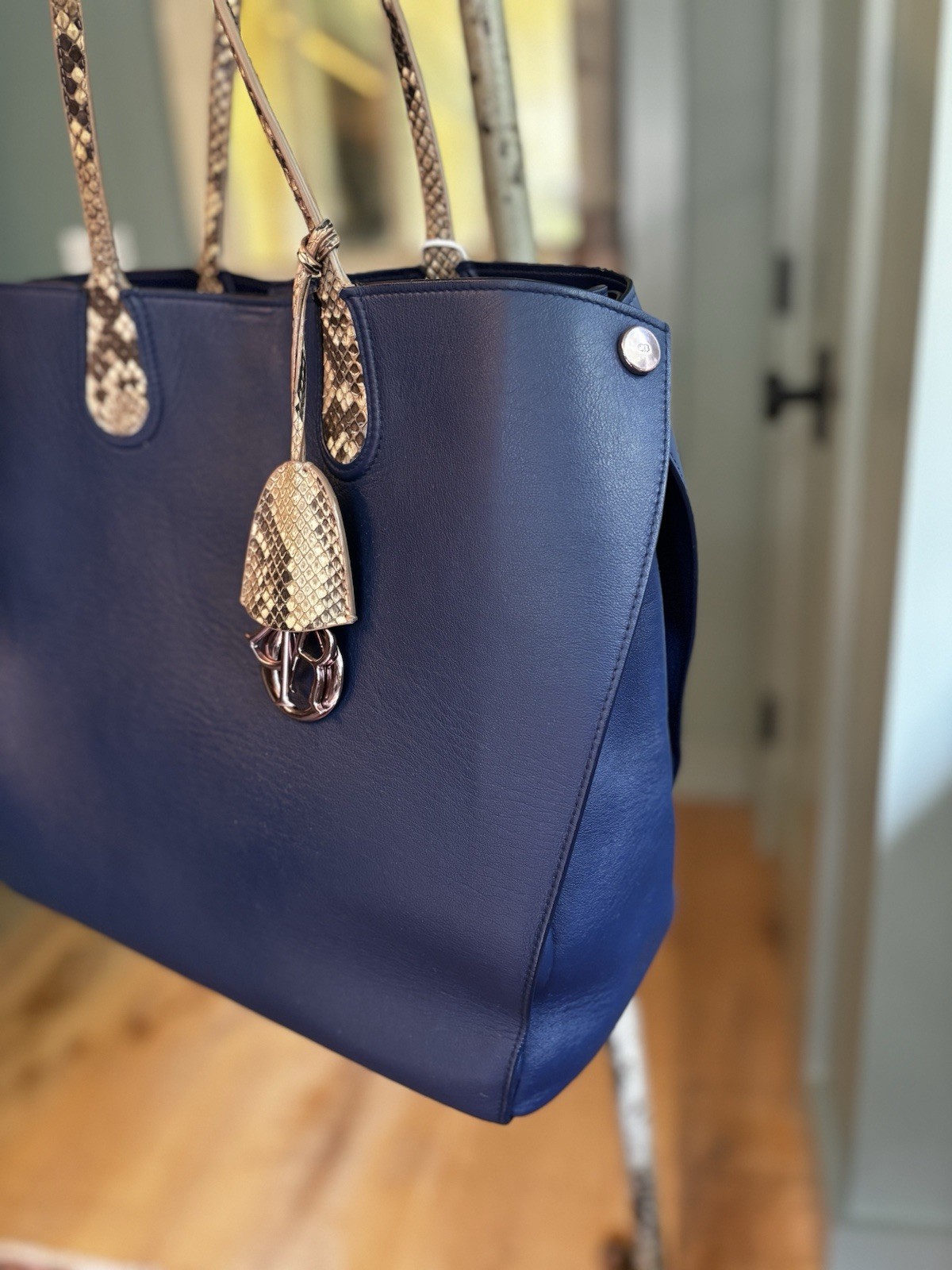 Christian Dior Diorissimo Exotic Python Leather Navy Blue Tote Bag EUC Authentic