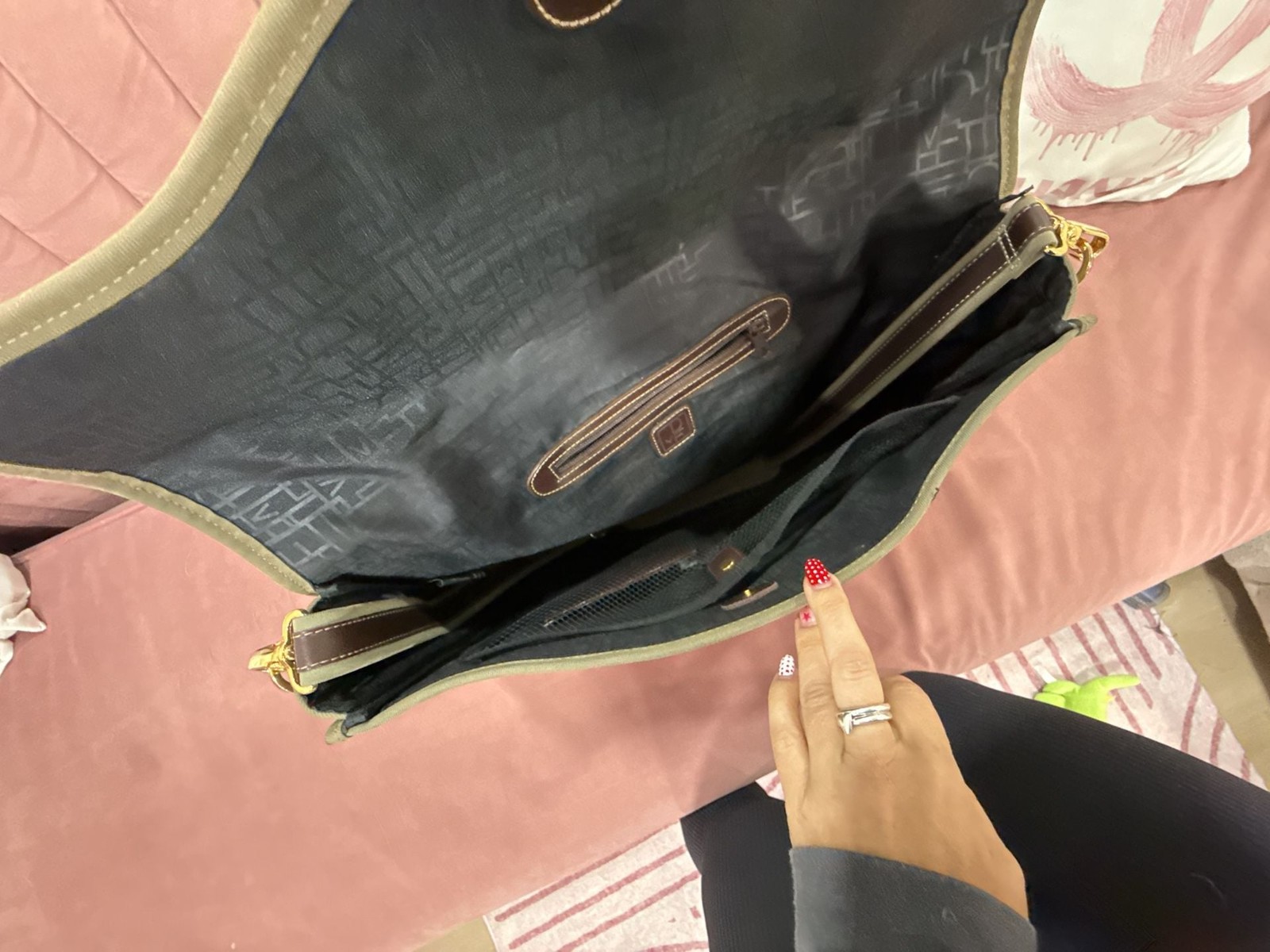 Diane von Furstenberg Olive Suede and Brown Leather Briefcase Messenger Bag
