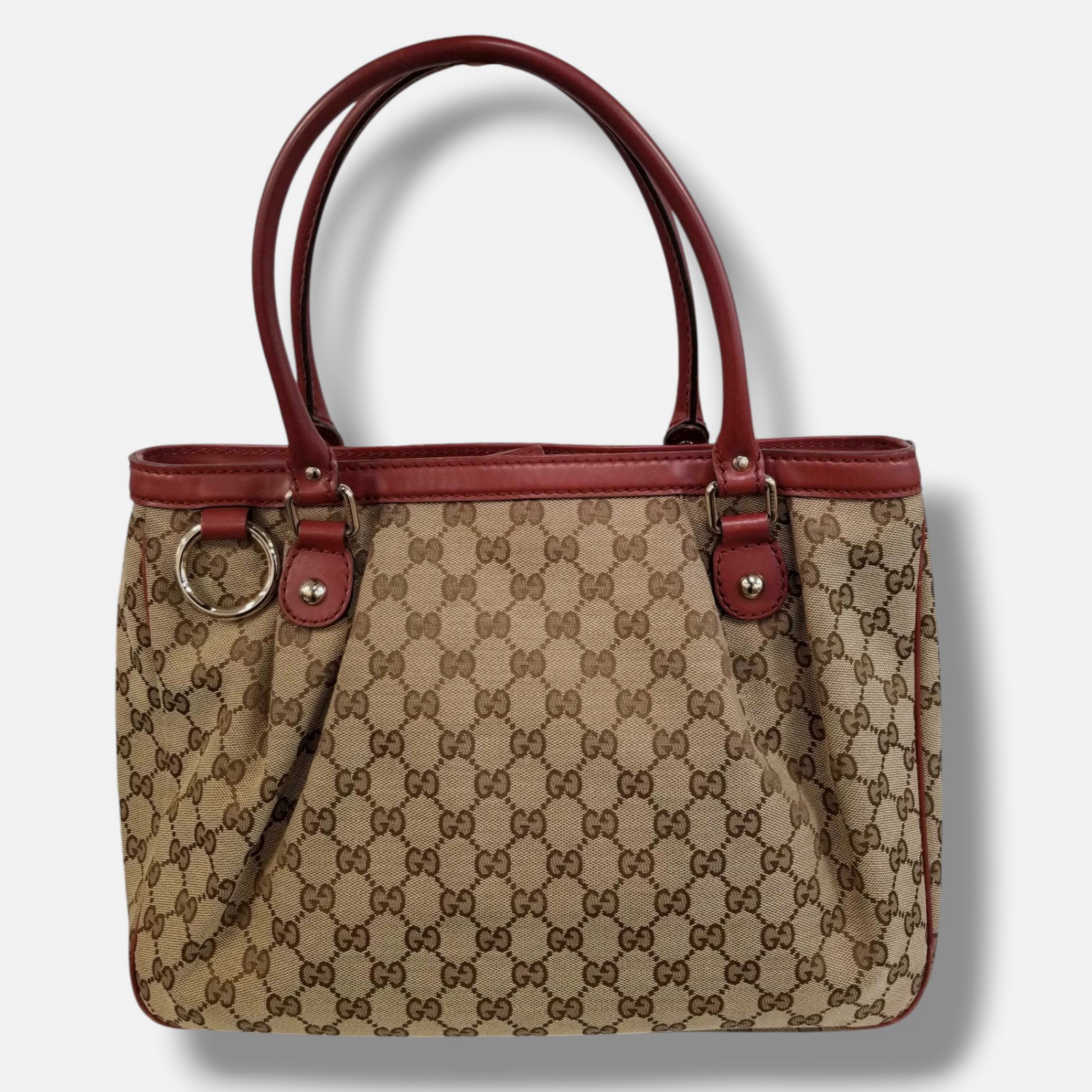Gucci Women Brown Sukey GG Logo Canvas Leather Shoulder Monogram Tote Bag
