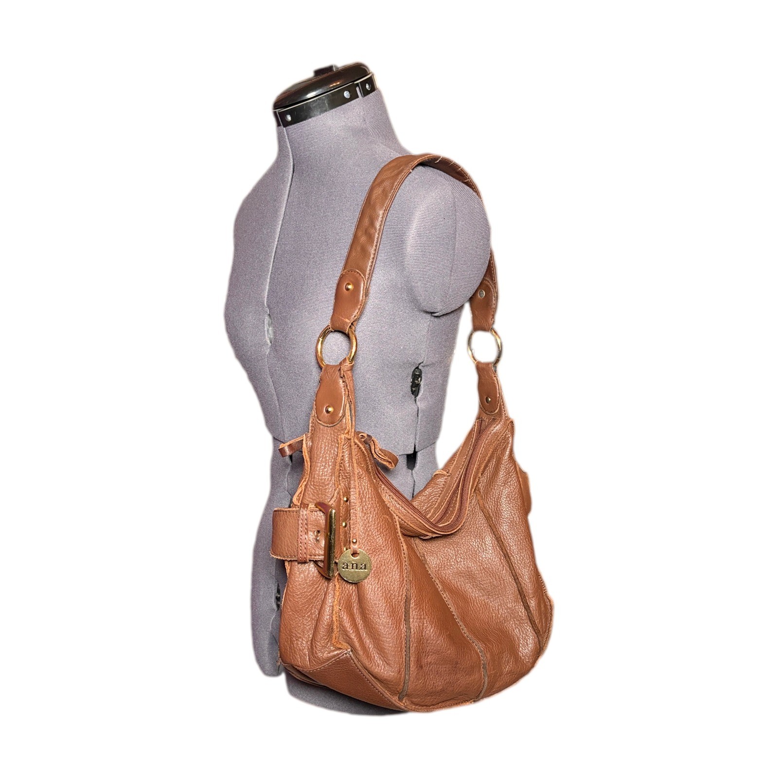 a.n.a Pebbled Leather Hobo Bag Y2K Grunge Brown Vintage Y2K Shoulder Bag DAMAGED