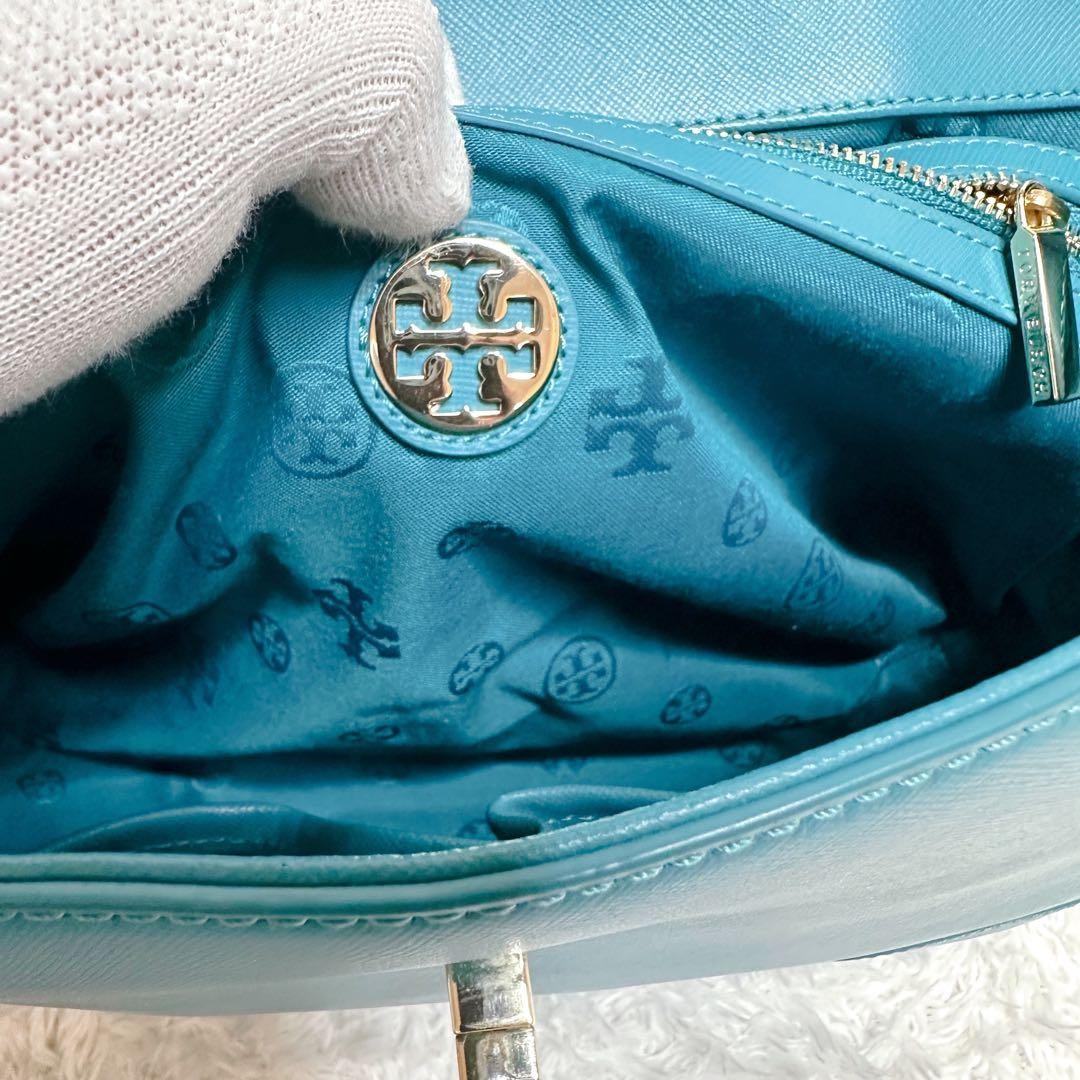 TORY BURCH Satchel bag Turn lock 2WAY Blue Authentic From Japan