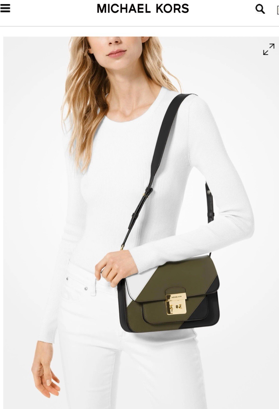 Michael Kors Sloan Editor Leather Shoulder Crossbody Bag Olive Multi