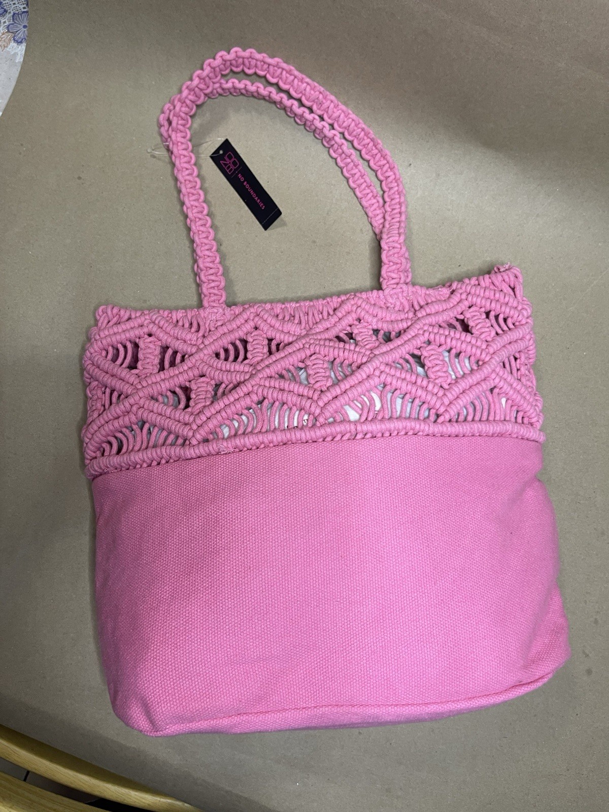 Pink Tote No Boundaries Women’s Macramé Tote Pink Magnetic Snap Closure NWT