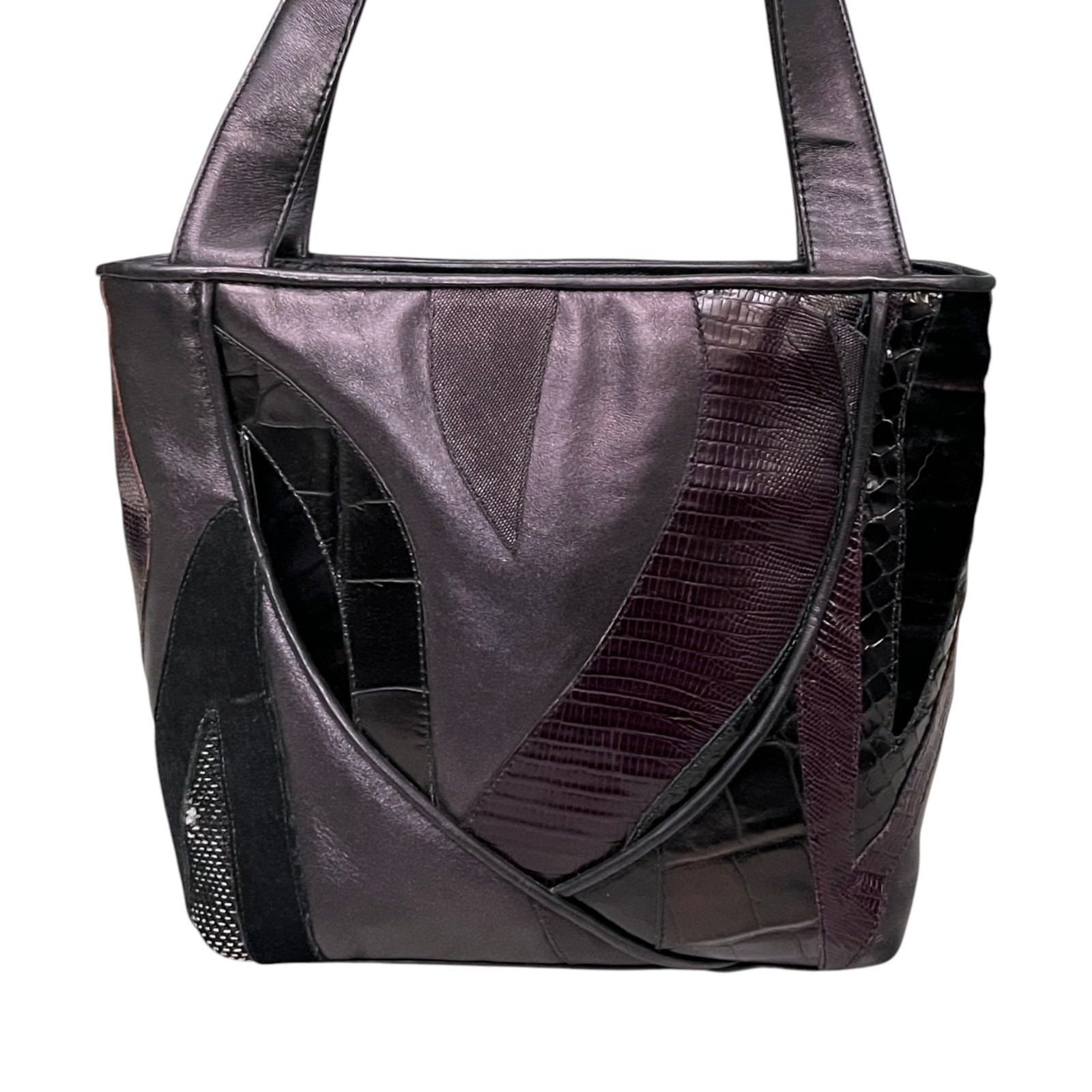 Sharif Vintage 80s 90s Patchwork Leather Shoulder Bag Reptile-Patterned USA Made